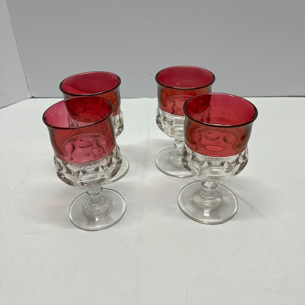 Vintage Kings Crown Ruby Flash Red Thumbprint Glass Set Of Four